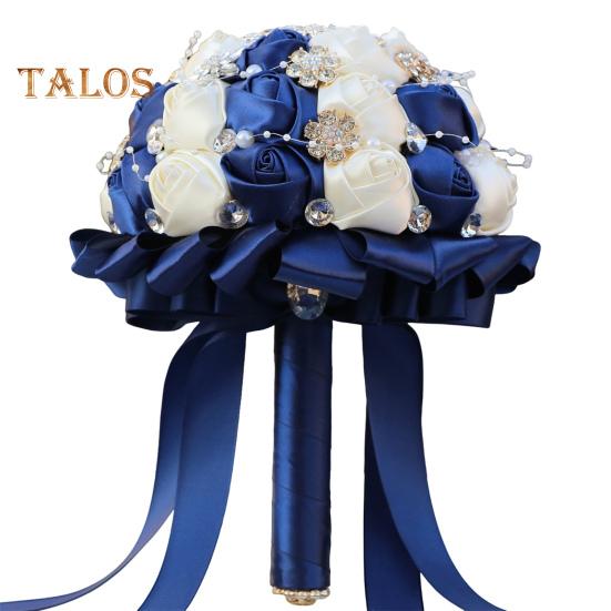 

Весільний букет для нареченої Атласні штучні квіти Весільний букет зі стразами Штучні перли Букет квітів подружки нареченої з ручкою для весілля