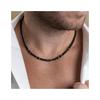 Men's Volcanic Stone Black Agate Hip Hop Necklace - European & American Trendy Handmade Beaded Accessory