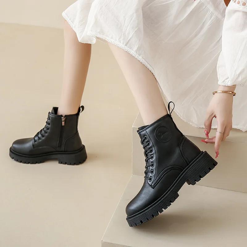 Fashion Riding Boots Women British Wind 2024 New Spring and Autumn Single Boots Platform Ankle Boots