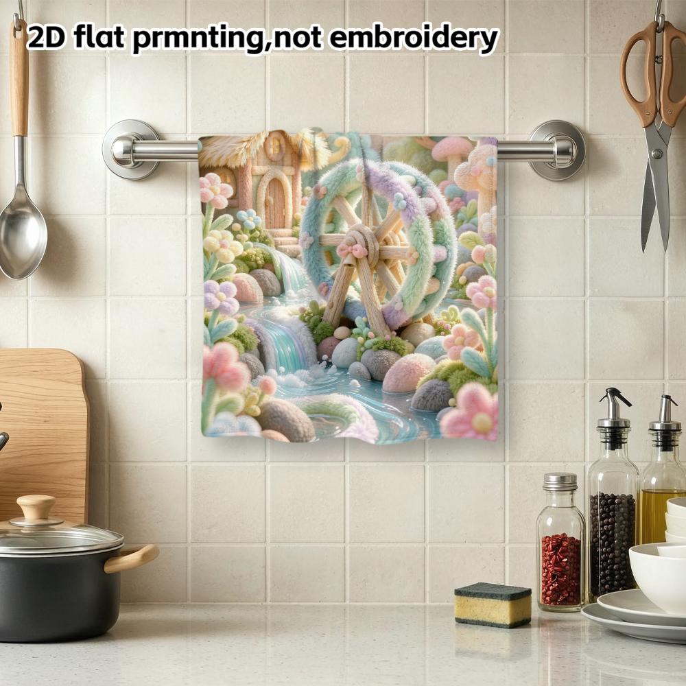 Fairy Watermill Felt Print Bath Towel, Quick Dry Soft Absorbent Bathroom Towel