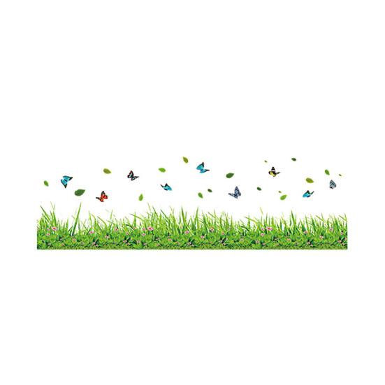 Green Grass Butterfly Flowers Baseboard PVC Wall Sticker Room Home Decal Decor
