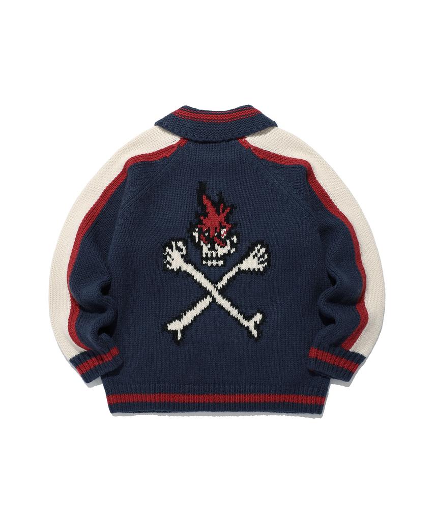 Niceghostclub Skull Cowichan Sweater_Navy(Ng2Efuk680A)