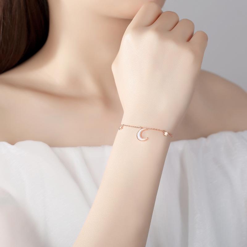 S925 Sterling Silver Star & Moon Love Bracelet - Women's Trendy Fashion Jewelry