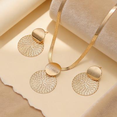 Exaggerated Round Earrings Necklace Set Personality Temperament Metal Geometric Retro Stud Earrings Women