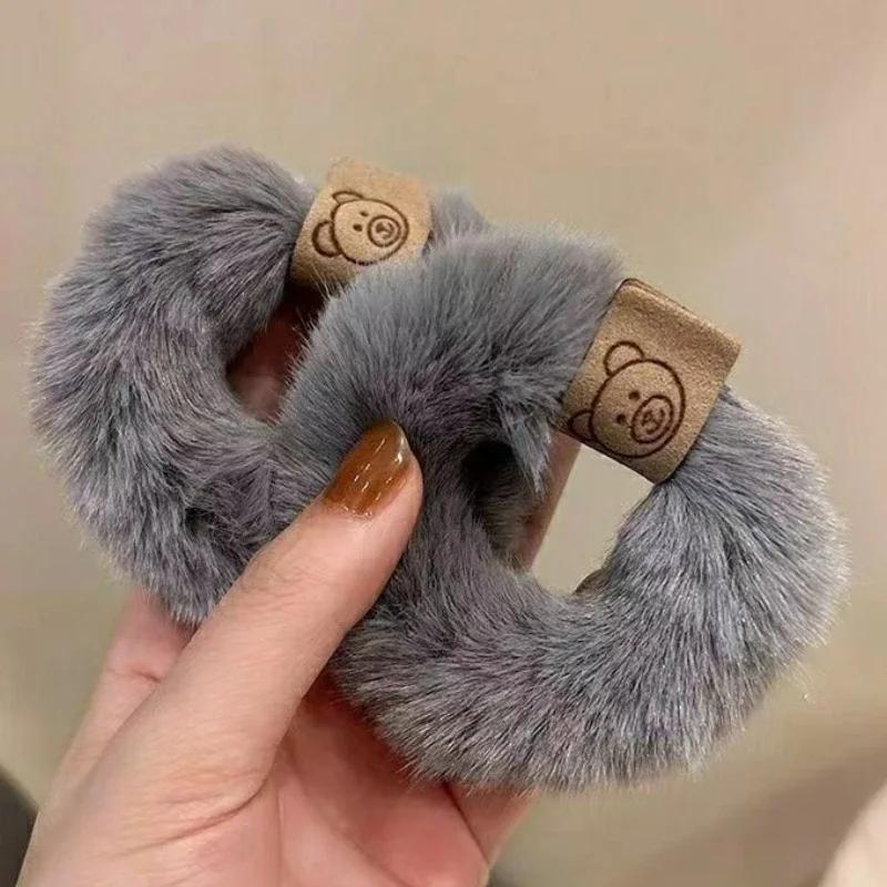 

2025 New Soft Plush Hair Rope Korean Thick High Elastic Bear Hairband Braiding Hair Accessories Ponytail Headwear Scrunchies