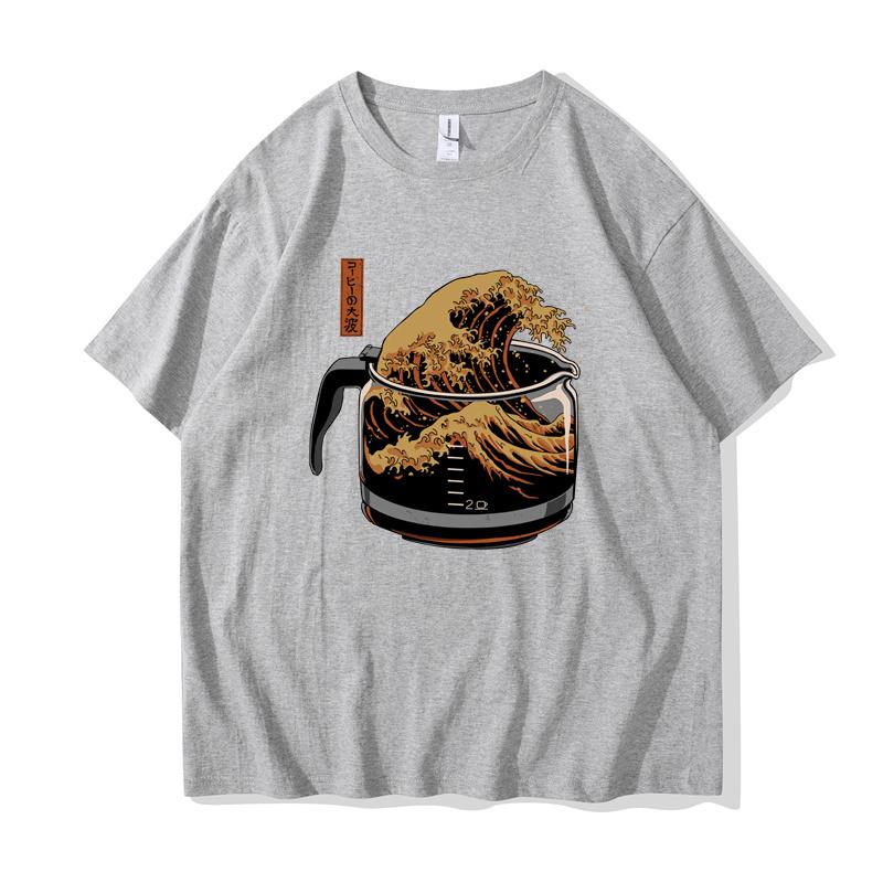 The Great Wave of Coffee T-shirts Women Summer Streetwear Japanese Tshirt Girl Graphic Y2k Harajuku Clothes