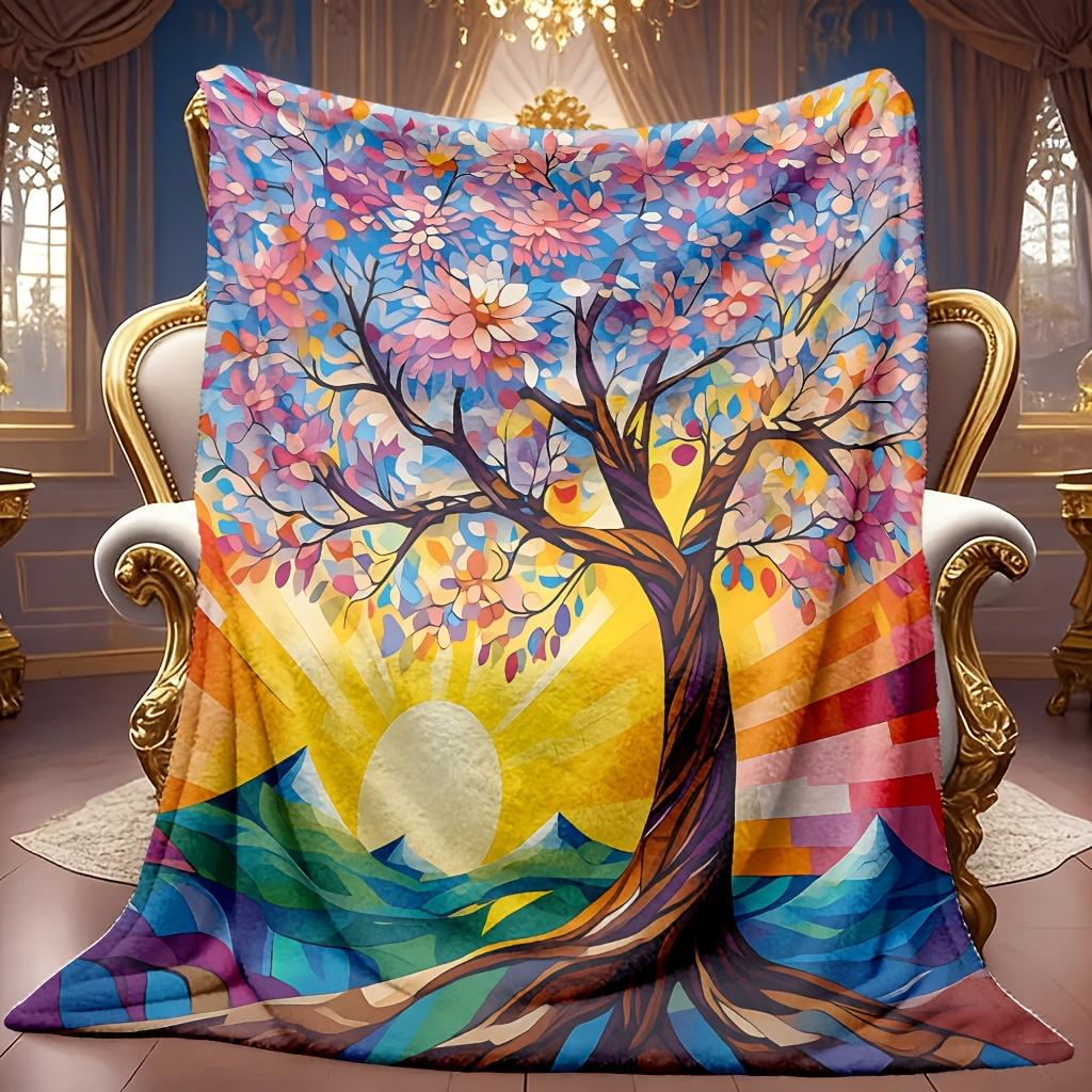 A Cozy, Dreamy Tree-Themed Fleece Blanket with Soft, High-Definition Digital Printing, Suitable for All Seasons As a Gift for Family And Friends. A Co