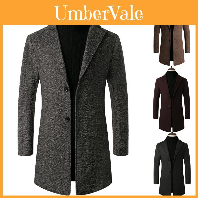 Stylish Men's Slim Trench Coat With Long Single Breasted Design And Lapel Jacket