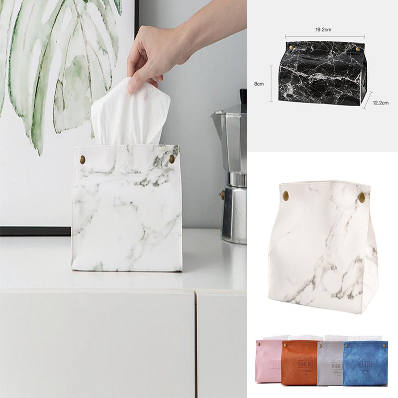 Chic Tissue Case Box Container PU Leather Marble Pattern Home Car Towel Napkin Papers Dispenser Holder Box Case Table Decoration