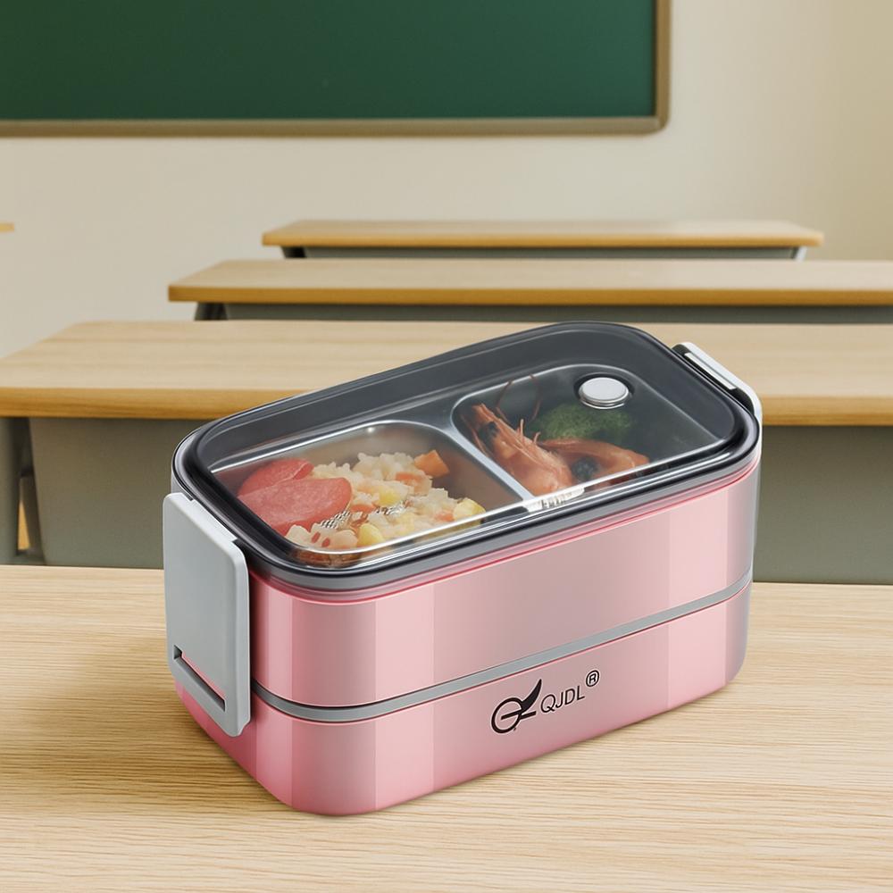 Compartments Food Container 304 Stainless Steel Food Storage Box Portable 2 Layer Lunch Box  Kids
