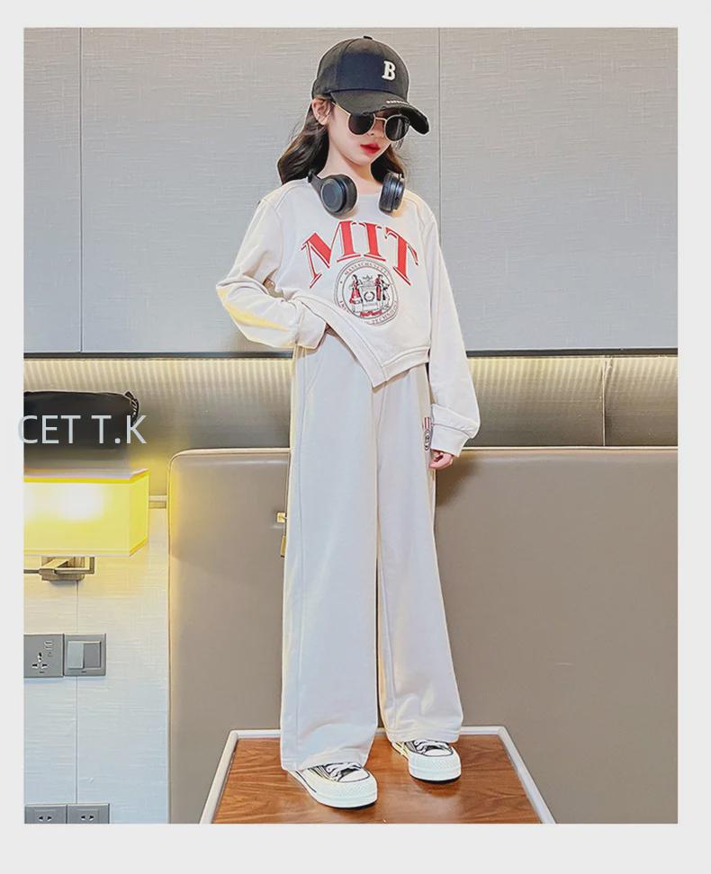 Mädchen 2024 Frühling/Herbst Modisches Buchstaben-Top & Lässige Hosen Set