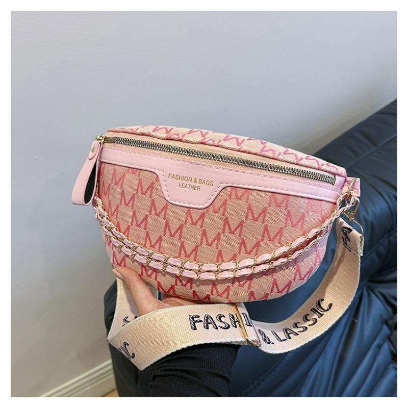 Trendy Waist Bags, Chic Crossbody Chest Bag, Stylish Chain Letter Patterns & Adjustable Wide Straps, Perfect for Daily Outfits