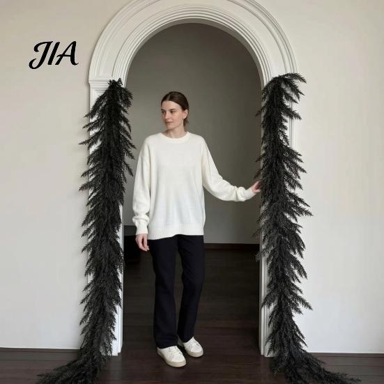 Waterproof Outdoor Halloween Props Black Garland, Spooky Artificial Cedar Vine for Mantel Fireplace, Realistic Dark Aesthetic Fireplace Mantle