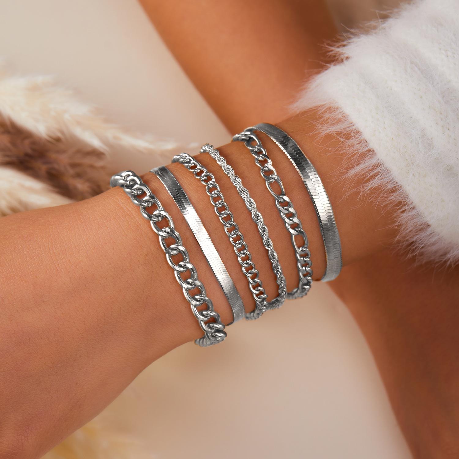 Stylish Multi strand Metal Cuff Bracelet Set for Women Glamorous Layered Iron Link Design Bracelet Set Jewelry Accessories
