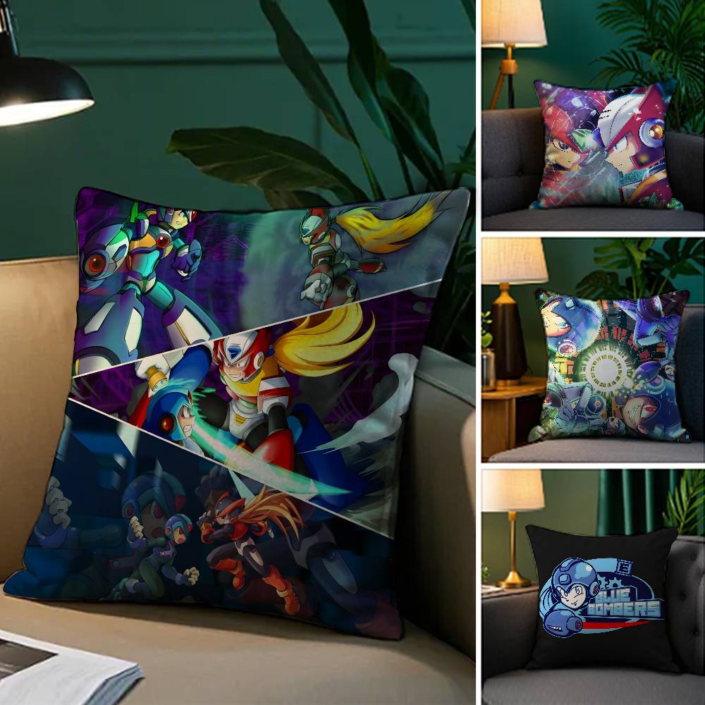Mega Man Anime Game Pillow Case Silky Elegant Comfort Sofa Bed Invisible Zipper Beach Pillowcase