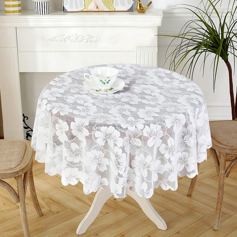 

1Pc 150CM White Polyester Dust-proof Tablecloth Vintage Tablecover Lace Desk 150cm