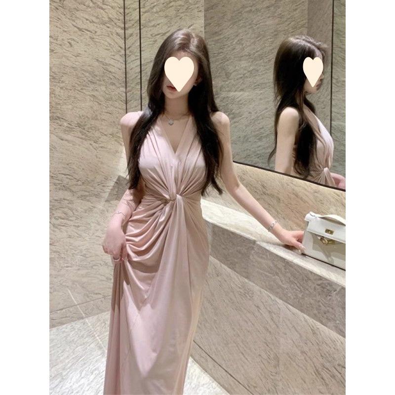 French style temperament kink V-neck sleeveless dress summer new waist slim hip wrap dress