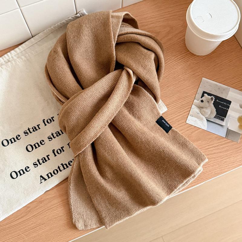 Age-reducing Korean version of blue polka dot double-sided pure knitted scarf for women's winter versatile students thickened warm scarf