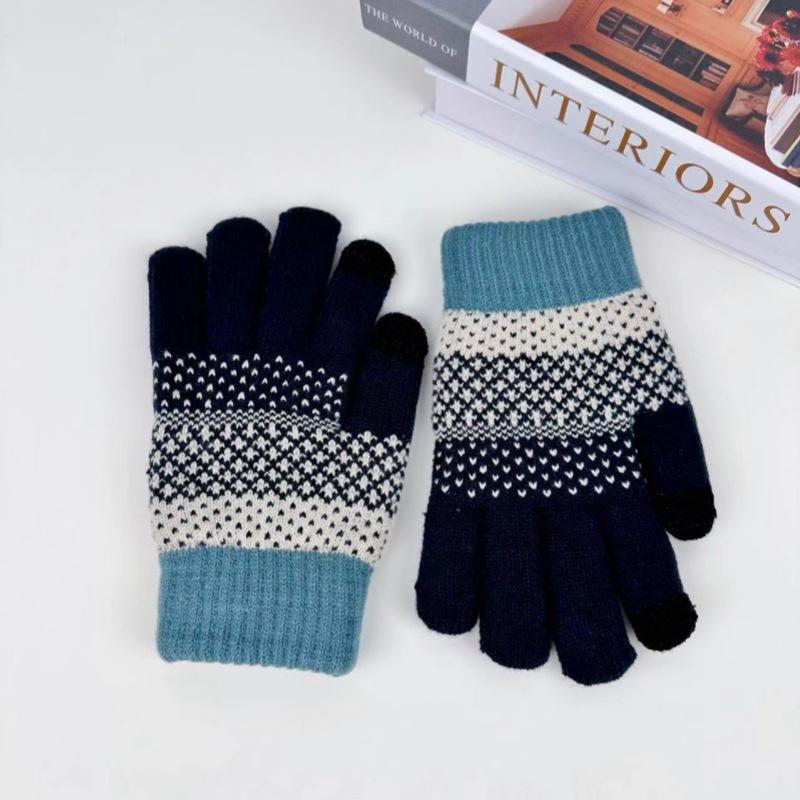 Warm Knitted Gloves for Men Winter Double Layer Thickened and Velvet for Cold Protection