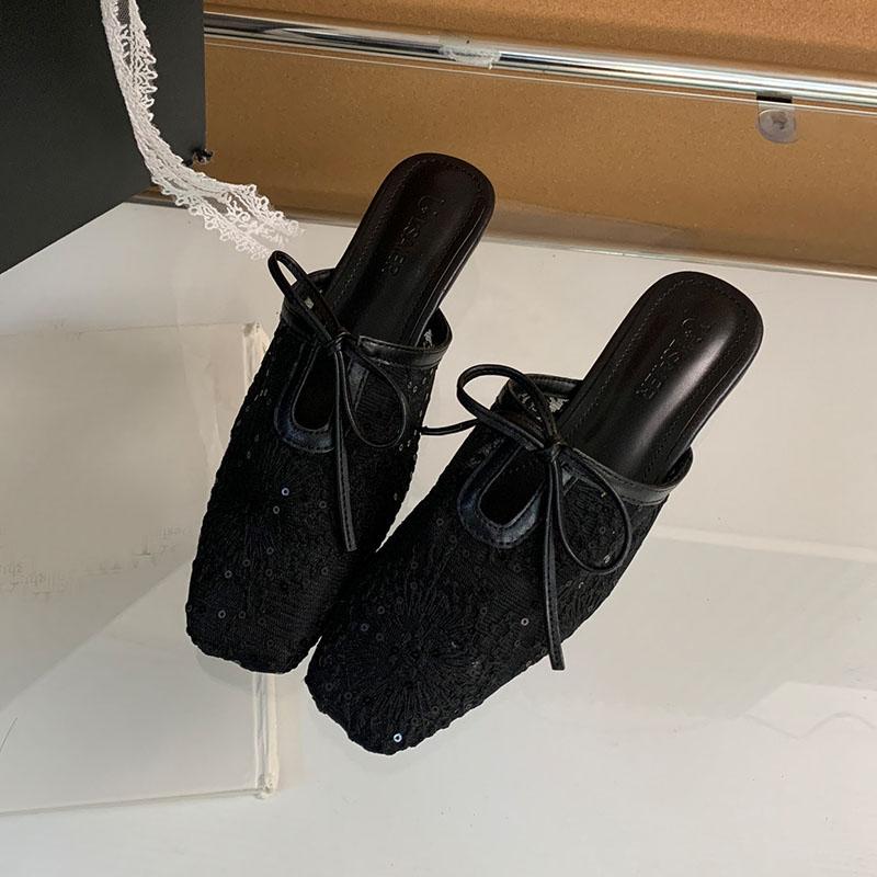 Fashion Luxury Fashion Mesh Ladies Flats Slippers Butterfly-Knot Women Flats Slippers Mules Shoes Female Slides Sandals