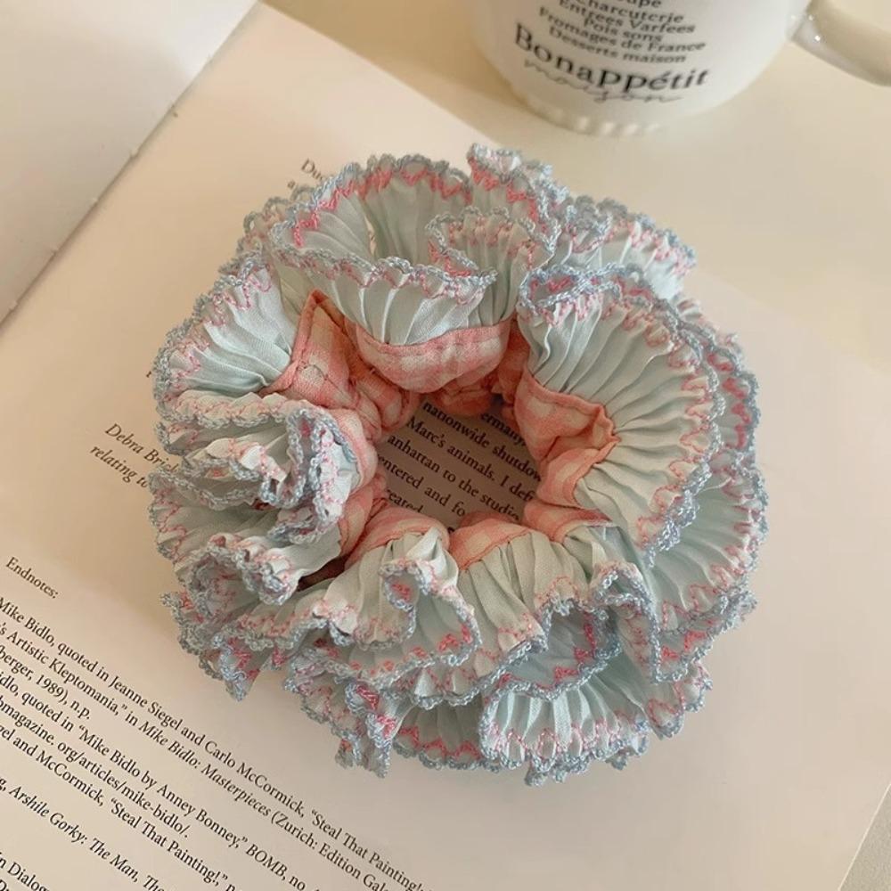 Multilayer Plaid Scrunchies Elastic Exaggerated Hair Ring Exquisite Large Lace Hair Tie  Lady