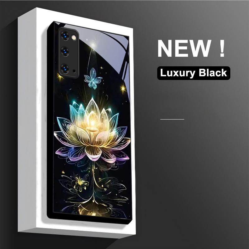 Tellar Luminescence Lotus Black Glass Phone Case For Samsung Galaxy S20 S21 S22 S23 Plus S24 FE S25 Ultra S26 Edge S25 S20 Cover
