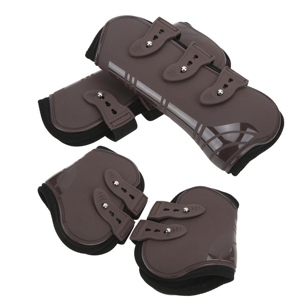 4Pcs Horse Front Hind Leg Boots PU Neoprene Horse Tendon Brace Guards Horse Protection Gears(Brown Front and Hind Set M)
