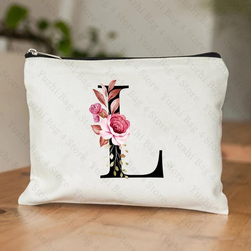 A-Z Alphabet Cosmetic Storage Bag Initial Graduation Gifts for Teacher Flowers Print Toiletry Bag for Bridesmaids Wedding Gifts