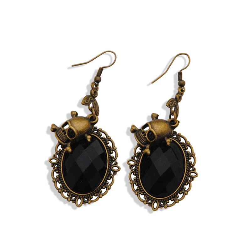 Vintage Rhinestones Crystal Earrings for Party Skull for Head Dangle Earring Halloween Punk Jewelry for Women Girl Mu