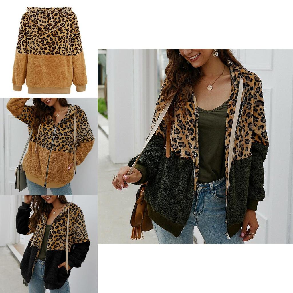 Stylish Women Bear Hooded Jackets With Cozy Fleece And Trendy Leopard Print Design