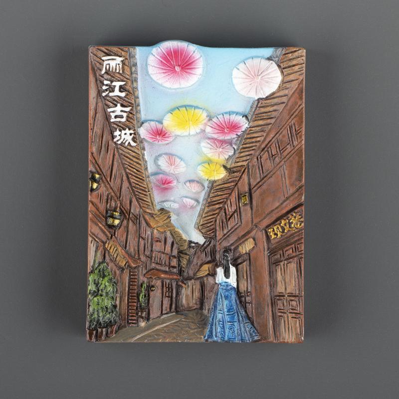 Lijiang Yunnan China Tourism Dali Shangri La 3D Magnetic Refrigerator Sticker Resin Hand Drawn Magnetic Sticker