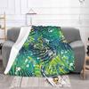 Tropical Green And Blue Palm Leaves For Home Sofa Bed Camping Car Plane Travel Portable Blanket Green Tropical Leaves Blue