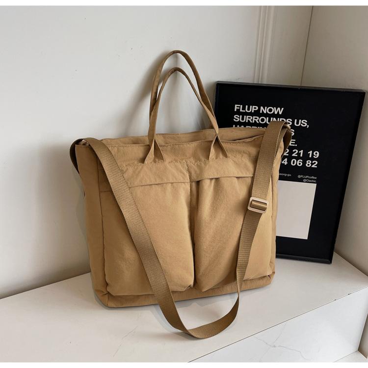 Tote Bag Women Large Capacity 2-Way Multi-Pocket Handheld Casual Minimalist Shoulder Crossbody Bag College Student Class Bag