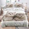 Cat Themed Bedding Set Cute Pet Pattern Down Duvet and Pillowcase 2/3 Pieces of Microfiber Fabric Washable and Quick Drying Home Decoration
