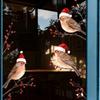 Red Christmas Hat Sparrow Bird Static Atmosphere Sticker Door Holiday Window Decorations Glass Shop M9M2