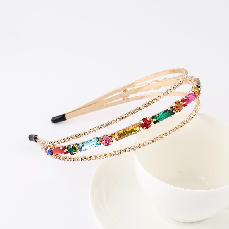 TREETIP Custom Logo Rhinestone Headband Three-layer Colorful Drop Shape Hair Accessories Women Bridal Japan Korean Style Retro