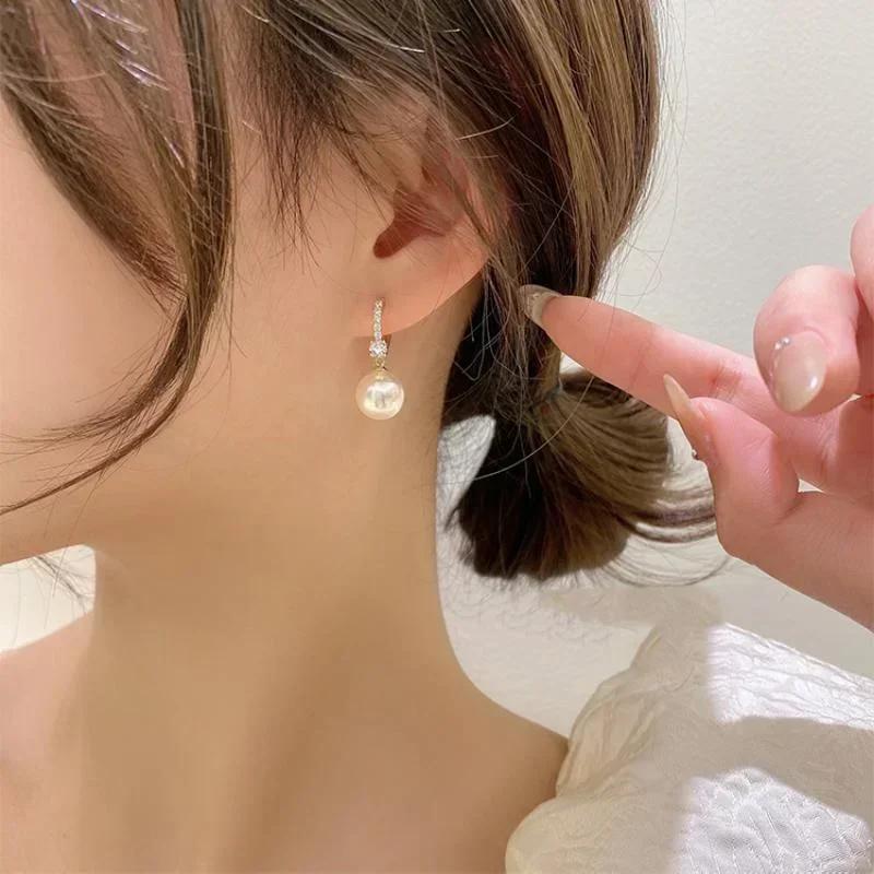 Elegant Lady's Pearl Pendant Earrings Korean Fashion Jewelry Party Student Girl's Simple Accessories Sweet Earrings For Woman