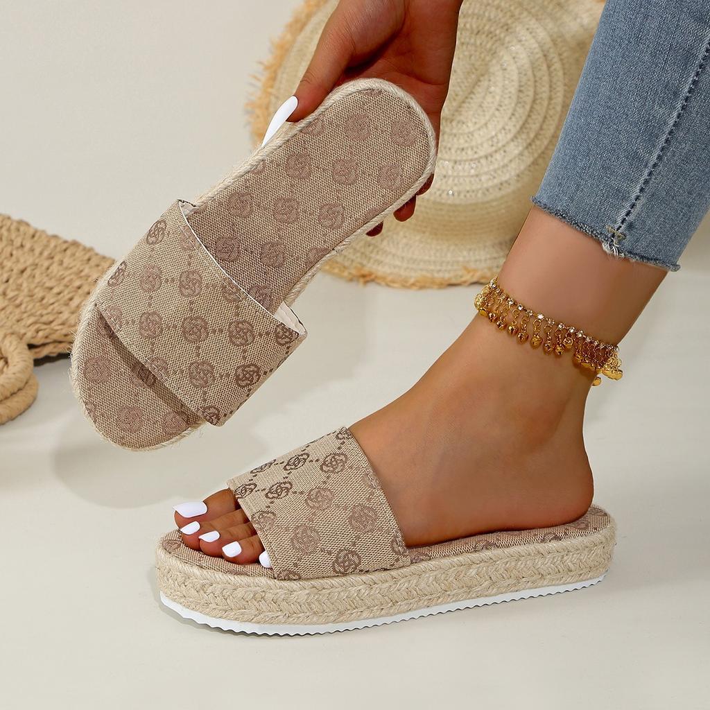 New Summer Women's Thick Bottom Round Head Slippers Large Size Hemp Rope Cool Slippers Women