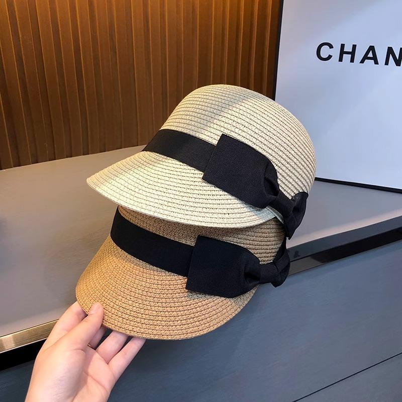 Hat Sun Hat Women's Sun Protection Summer Straw Woven Breathable Fashion Bow Equestrian Hat Seaside Vacation Style Cap