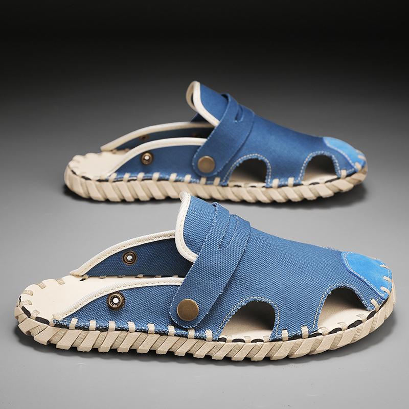 Popular Summer Men's Slippers Handmade Soles Comfortable Canvas Shoes Men's Casual Shoes Flat Shoes Soft Soled Home Shoes