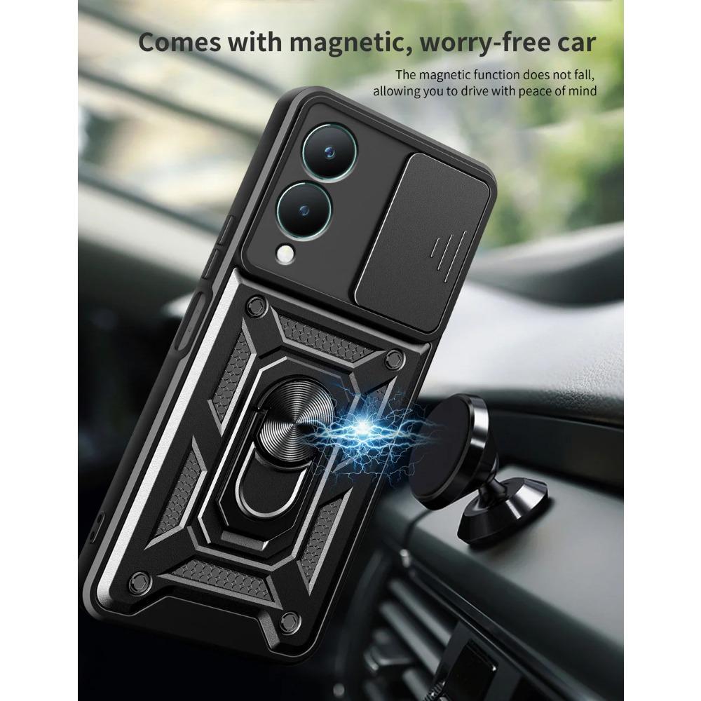 Military Armor Holder Camera Protect Case for VIVO Y28 Y03 Y100 Y02 Y17S Y27 Y36 Y35 Y16 Y22 Y21 Y55 Y33S Y33 Y31 Y51 Y20 Hybrid Ring Stand Back Cover