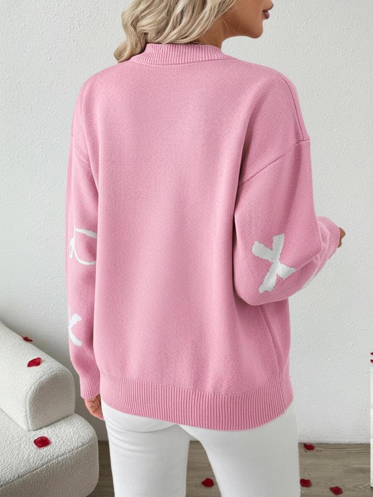 2026 Autumn/Winter Christmas Bow Jacquard Long Sleeve Sweater for Women