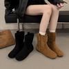 New Boots Retro Wide Tube Leather Thick Heel Medium Tube Western Knight Short Boots Women's Autumn and Winter Martin Boots Fashion Boots