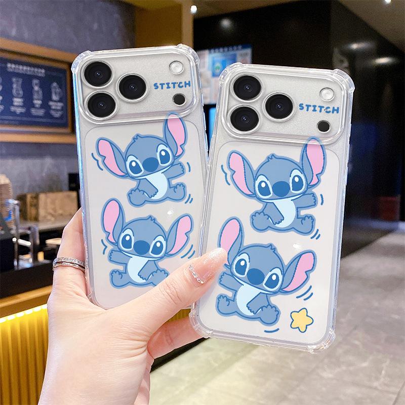 Cartoon Stitch mobile phone case transparent all-inclusive iPhone15plus shock-proof case for Apple 16 students