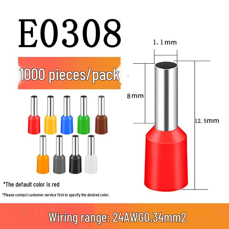 VE Tube-Type Pre-Insulated Terminal E 0308 Cold-Pressed Pin Terminal