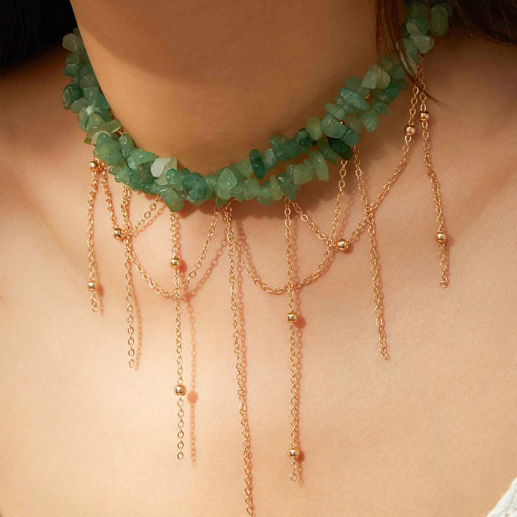Spice Girl Wind Dopamine Double Fringed Clavicle Necklace Colored Irregular Gravel Clavicle Necklace Female