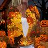 Womens Halloween Print Long Sleeve Knit Cardigan Button Up Sweater Coat Gothic Castle Bat Moon Design Outerwear