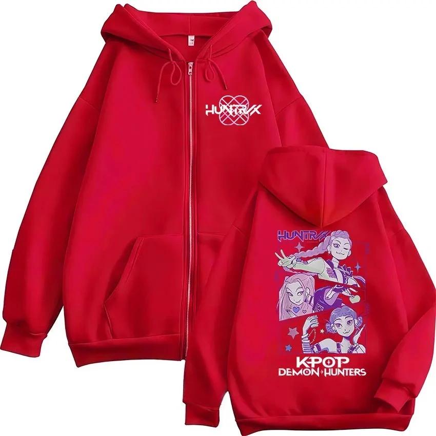 Demon Hunters K-pop Film Zipper Hoodie Men Women Harajuku Long Sleeve Fashion Oversized Jacket Zip Up Sweatshirt Streetwear