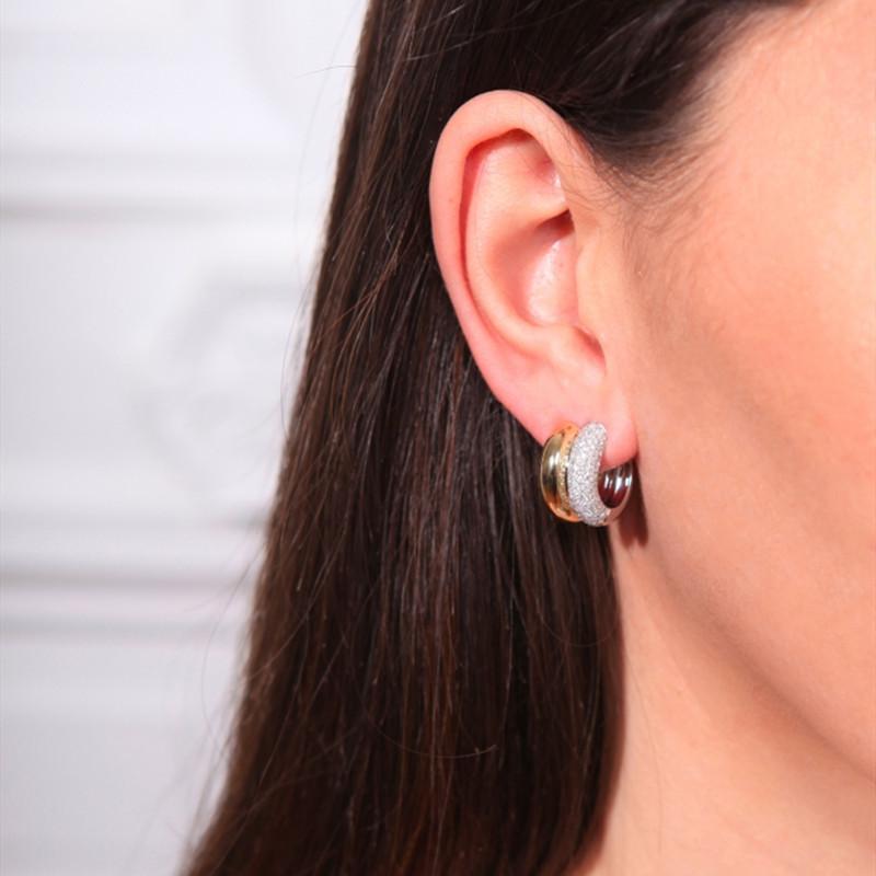 Unique Personality Light Luxury Copper Plated 18K Real Gold Inlaid With Diamonds Fashion Double Ring Earrings Exquisite Earrings