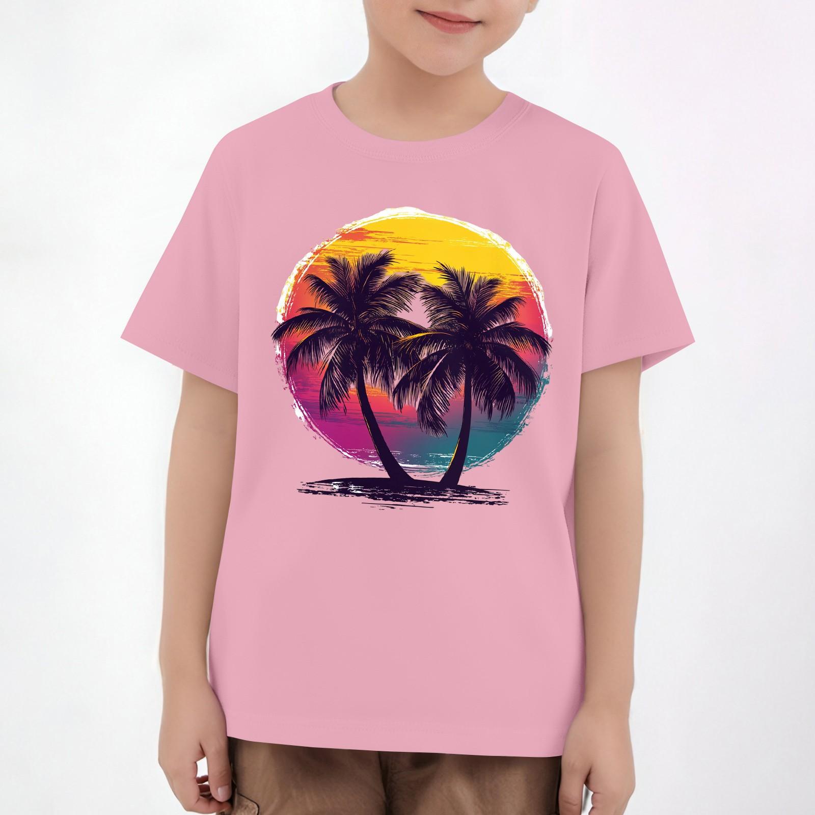 

Детские топы с коротким рукавом, повседневная футболка с принтом, круглый вырез, блузка-пуловер 100 розовый